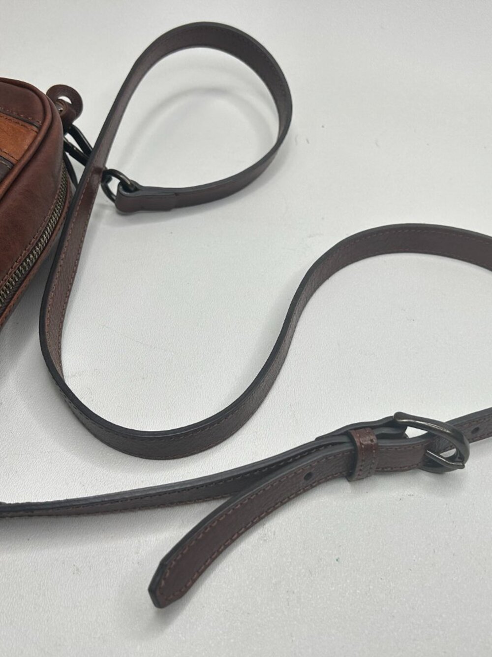 BRIGHTON Ferrara Dominique Leather Crossbody Camera Bag Whiskey Patchwork $295 - Picture 10 of 13